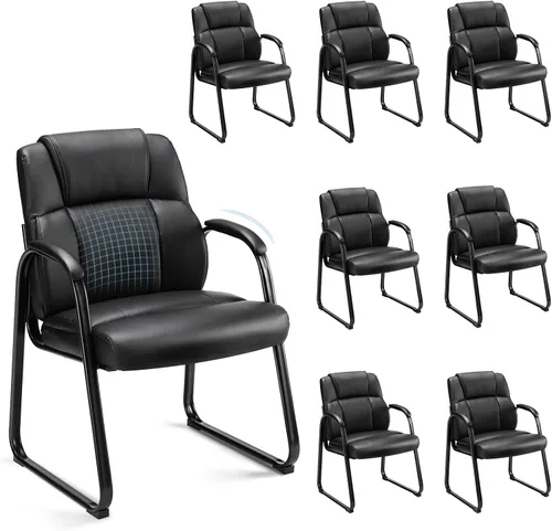 Miniatura 9 de Sweetcrispy Juego de 2 sillas de invitados para sala de espera, sillas estacionarias de recepción para oficina, sin ruedas, cómodos brazos Negro