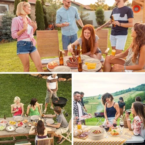 Miniatura 7 de Fuyit Juego de 250 platos de papel desechables con cubiertos, vajilla biodegradable y ecológica compostable, incluye plato, tenedor más grande
