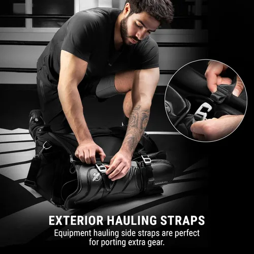 Miniatura 5 de Bolsa de gimnasio deportiva Hayabusa Airstream para mujeres y hombres - Bolsa de lona negra de 50 l - 7 bolsillos con cremallera, buena para viajes