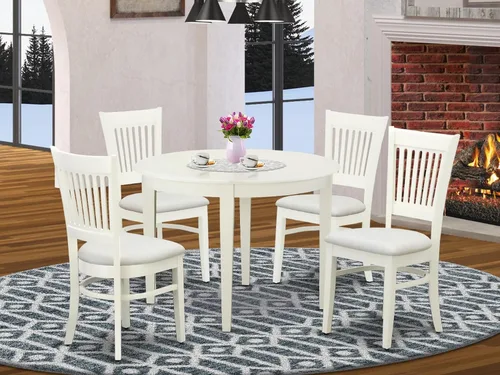 Miniatura 2 de East West Furniture BOVA5-LWH-C - Juego de comedor de 5 piezas para 4 personas, incluye una mesa de cocina redonda y 4 sillas de comedor tapizadas