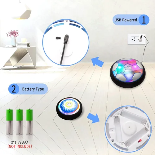 Miniatura 4 de Conjunto de hockey y fútbol flotante 3 en 1, juguetes de hockey y fútbol recargables con aire flotante y batería para niños con luces LED