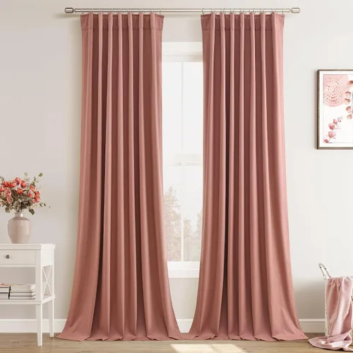 Miniatura 37 de Joywell 2 cortinas opacas 100%, lino, beige natural, trabillas traseras/cinta con ganchos, aislantes, de dormitorio, comedor, sala, puerta corrediza