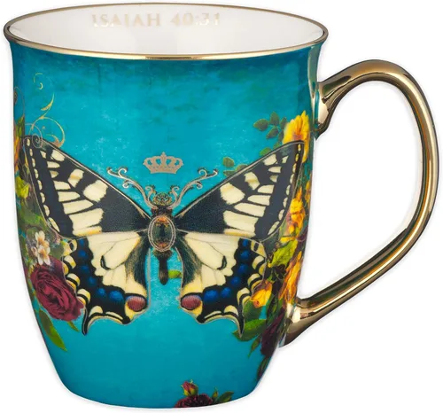 Miniatura 9 de Taza de café de cerámica azul pavo real de Christian Art Gifts con acentos dorados – Taza de 14 oz. libre de plomo y cadmio, taza inspiradora