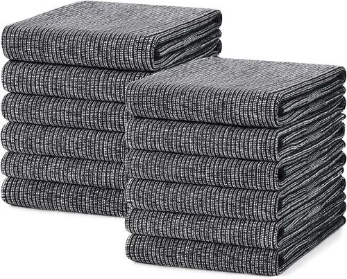 Mordimy Paquete de 12 paños de cocina de alta calidad (18 x 28 pulgadas, negro), toalla de mano grande de algodón, paños planos y de rizo para secar