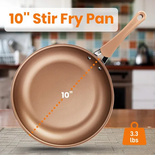 Miniatura 2 de NutriChef Sartén duradera de 10 pulgadas, antiadherente, de alta calificación, inducción PTFE/PFOA/PFOS, laca resistente al calor, compatible