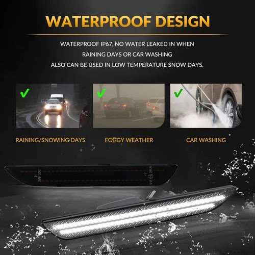 Miniatura 3 de Luces LED de Marcador Lateral Traseras Blancas de Parachoques Reflectores de Lámpara para Ford Mustang 2015-2023, Lentes Ahumadas 2 Piezas LED blanco