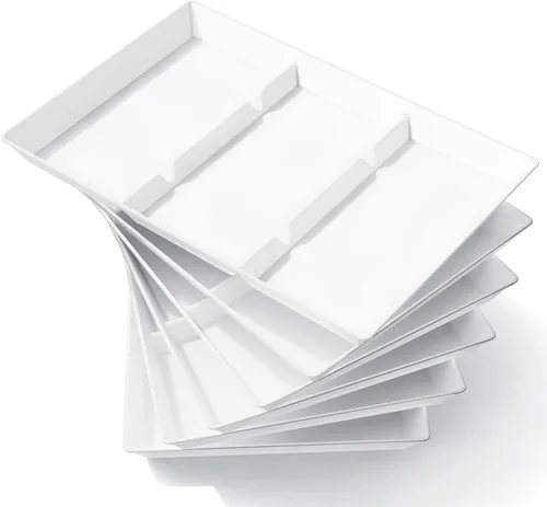 Lifewit Bandeja de Servir Dividida para Suministros de Fiesta, 6 PCS Bandejas de Plástico de 15" x 10" para Servir Alimentos, Bandeja Blanca