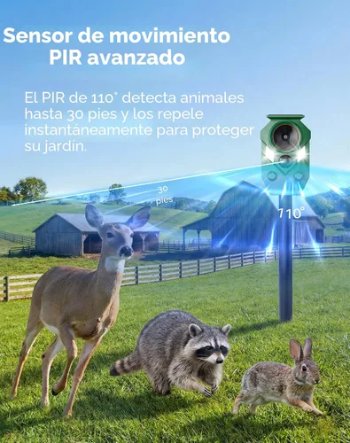 Miniatura 3 de Paquete de 4 dispositivos solares repelentes de ciervos con sensor de movimiento y luces LED, repelente de gatos impermeable para exteriores