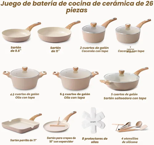 Miniatura 2 de SENSARTE Juegos de Utensilios de Cocina de Cerámica, Juego de Ollas y Sartenes Antiadherentes, Utensilios de Cocina de Inducción No Tóxicos