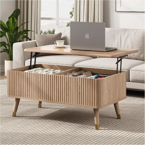 Miniatura 24 de JOINICE - Mesa auxiliar cuadrada con tapa elevable para sala estar u oficina en casa, con almacenamiento, compartimento oculto, estilo moderno Nogal