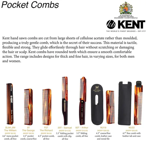 Miniatura 7 de Kent 82T Peine de bolsillo plegable hecho a mano para hombres, peine de dientes finos para peinar y alisar el cabello todos los días, para barba