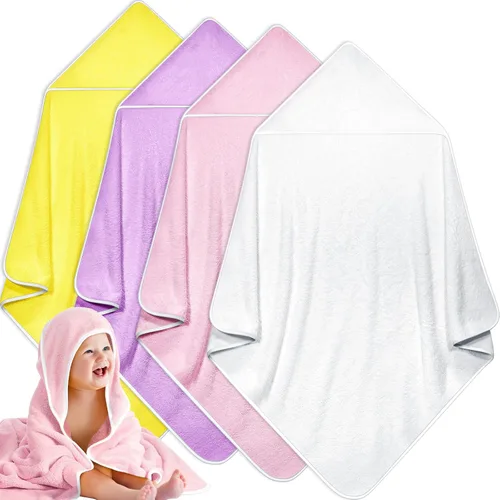 Miniatura 12 de Reginary Paquete de 4 toallas con capucha para bebé, toallas de baño de forro polar coral para bebé, 30 x 30 pulgadas, suaves y absorbentes, manta