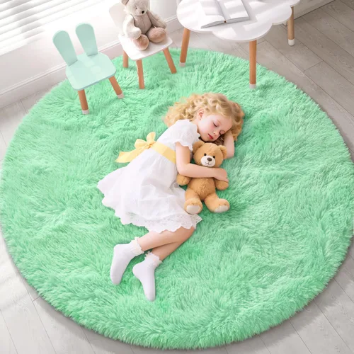 Miniatura 26 de EVOIONOS - Alfombra redonda gris para dormitorio, 5x5 pies; alfombras circulares suaves y esponjosas para sala de estar, alfombras de felpa peludas