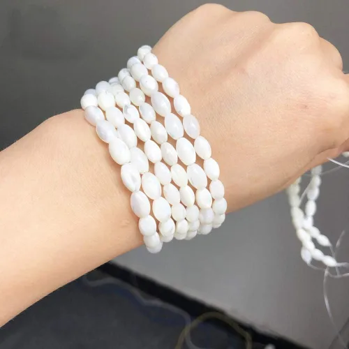 Miniatura 2 de Cuentas de concha de madreperla blanca de arroz, cuentas sueltas de piedras preciosas para hacer joyas, hebras de 15 pulgadas (0.157 x 0.276 in)