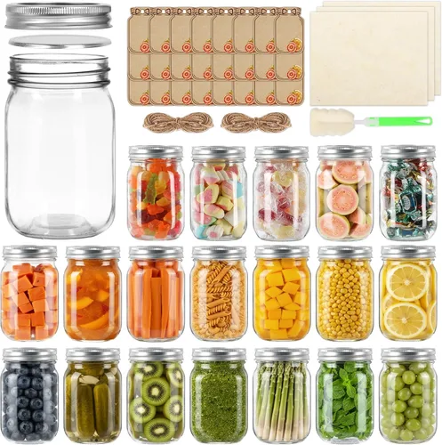 Miniatura 8 de Paquete de 30 tarros Mason de 8 onzas con tapas negras, tarros de media pinta con 40 etiquetas gratis, tarros de vidrio de boca regular