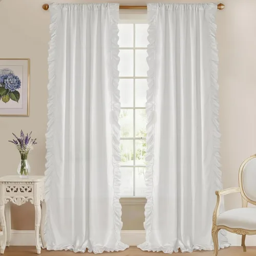 StangH Cortinas blancas románticas victorianas con volantes, cortinas de filtro de luz que protegen la privacidad, seda sintética, ideal para