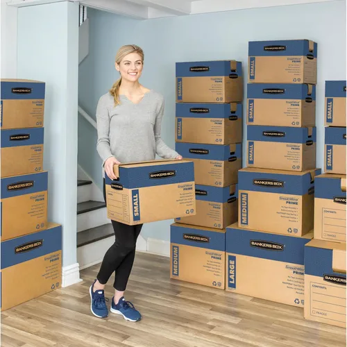 Miniatura 5 de Bankers Box Caja de mudanza Medium Prime, paquete de 8 unidades, asas reforzadas, montaje sin cinta, tapa adjunta, 18 x 15 x 14 pulgadas (0062806)