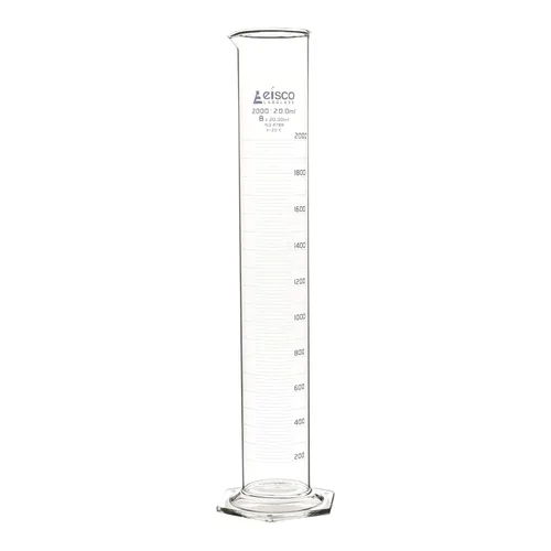EISCO Cilindro graduado, 67.6 fl oz - Tolerancia clase B ± 0.7 fl oz - Base hexagonal - Graduaciones azules - Borosilicato 3.3 Glass Labs