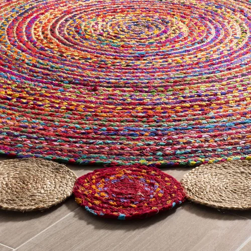 Miniatura 4 de SAFAVIEH Cape Cod Collection CAP201A - Alfombra redonda de 4 pies, redonda, roja, multicolor, hecha a mano, estilo bohemio, trenzada de yute