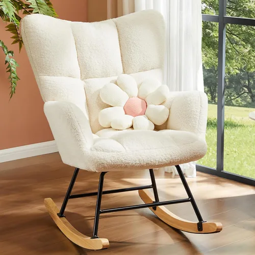 DUMOS Mecedora con respaldo alto, silla deslizadora tapizada de lectura para interiores con asiento cómodo, balancín deslizante para dormitorio,
