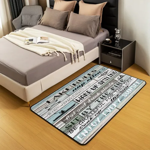 Miniatura 4 de Lake House - Alfombra rústica de 3 x 5 pies para niños, para sala de estar, para niños y niñas, decoración de reglas del lago, alfombra decorativa