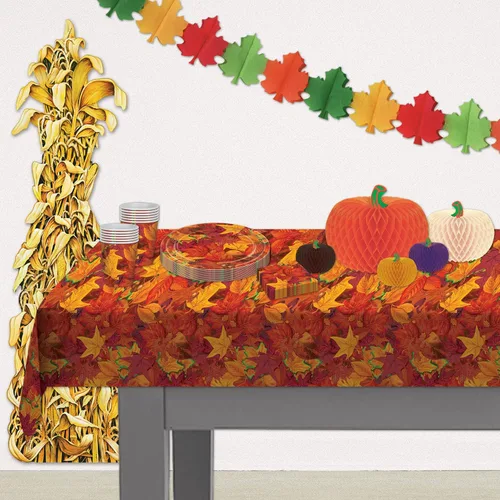 Miniatura 6 de Beistle Mantel de hojas de otoño, 54 x 108 pulgadas, 3 piezas, mantel de plástico, mantel rectangular