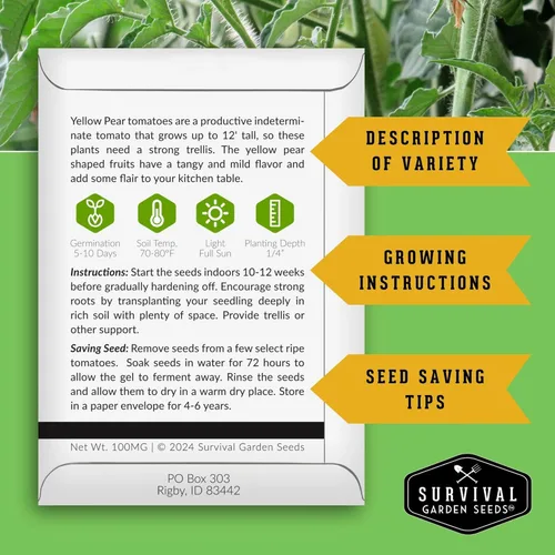 Miniatura 2 de Paquete de 2 semillas de tomate de pera amarilla para plantar, paquete con instrucciones para cultivar tomates dorados en tu huerto casero, variedad