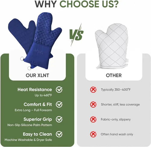 Miniatura 9 de Xlnt - Guantes de silicón antideslizantes para horno, resistentes al calor, con acabado de teflón Eco Elite, con lazo para colgar, ideales para uso