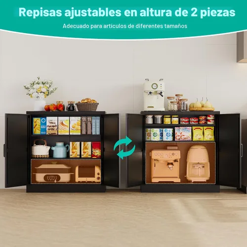 Miniatura 6 de Armario de almacenamiento negro con puertas y estantes ajustables, gabinetes de despensa de alimentos de granja de 36 pulgadas de alto, armario