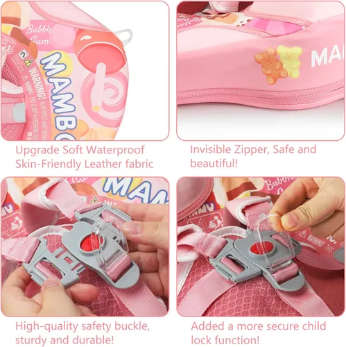 Miniatura 9 de Mambobaby Flotador con dosel extraíble para piscina para bebé, flotador de seguridad no inflable, cola mejorada, material suave y agradable a