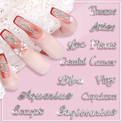 Miniatura 6 de Mckanti 72 dijes de palabras del zodiaco, oro y plata, con doce constelaciones, dije de aleación del zodiaco para uñas, para manualidades, moldes