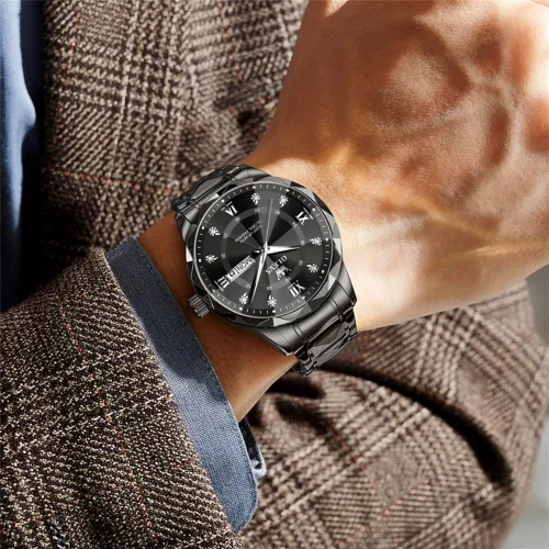 Miniatura 7 de OLEVS - Relojes para hombre de diamantes de lujo, casual, esfera grande, acero inoxidable, impermeable, para negocios, de vestir, analógico