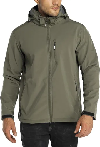 Miniatura 12 de Outdoor Ventures - Chaqueta ligera de Softshell para hombre con forro polar, con capucha, resistente al agua, para senderismo, rompevientos