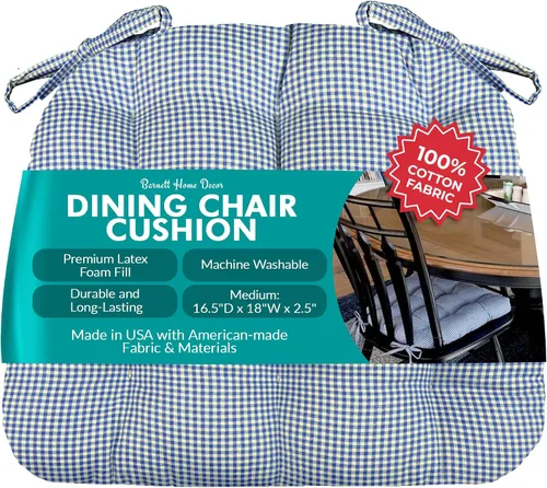 Miniatura 77 de Barnett Home Decor Ticking Stripe Berlin Blue - Almohadilla para silla de comedor con lazos, tamaño mediano 18, relleno de espuma de látex, lavable