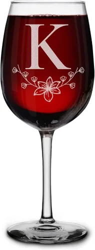 Miniatura 15 de shop4ever Copa de vino con monograma con monograma floral con inicial grabada, copa de vino de 16 onzas, elegante copa de vino de letra B