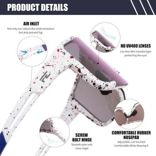 Miniatura 3 de FEISEDY Gafas de sol deportivas para hombres y mujeres, ligero TR90 marco UV400 MTB, correr, pesca, béisbol, B0224 Lente espejada azul marco blanco