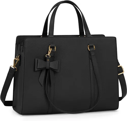 Bolsa de computadora portátil para mujer, bolsa de mano para laptop de 15.6 pulgadas, bolsa de cuero impermeable, maletín grande y ligero, bolsa de