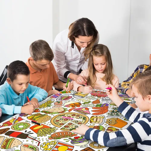 Miniatura 6 de Gatherfun Póster gigante para colorear para niños, 31.5 x 72 pulgadas, divertida actividad temática de comida para aula, cumpleaños y eventos