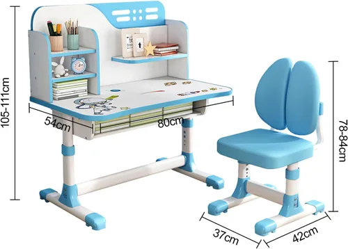 Miniatura 2 de Juego de sillas de escritorio de estudio para niños, mesa de aprendizaje ajustable en altura con tablero de escritura, cajones y compartimentos