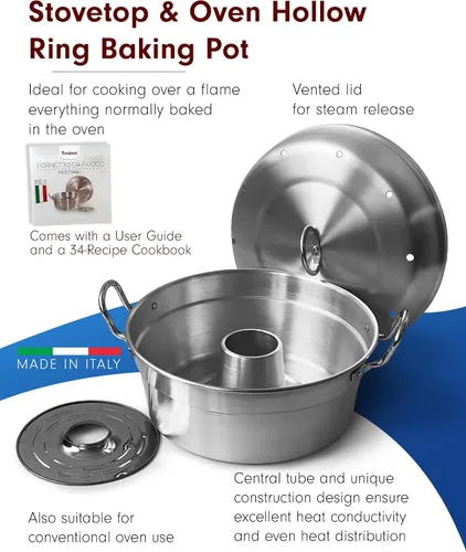 Miniatura 2 de Tredoni Olla para hornear y horno, olla multiusos de aluminio con anillo hueco de 9.5 pulgadas (9.4 in = 9.5 pulgadas)