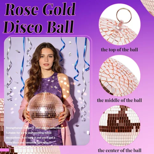 Miniatura 3 de Bola de espejo para DJ de discoteca, club, fiesta, boda, decoración del hogar, Muscab, bola de discoteca de 12 pulgadas con anillo para colgar, oro