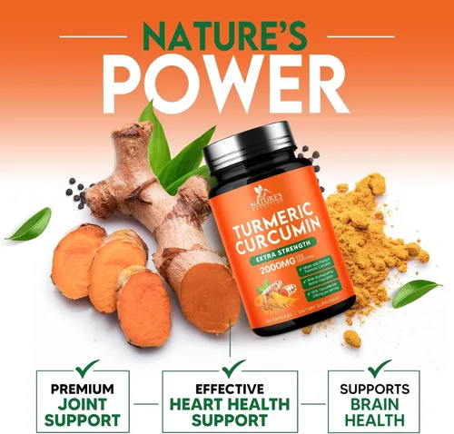 Miniatura 5 de Suplemento de curcumina de cúrcuma de 2000 mg, apoyo articular e inmunológico de la naturaleza, pimienta negra orgánica tumérica y bioperina