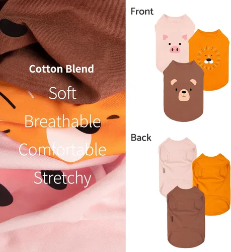 Miniatura 3 de Fitwarm Paquete de 3 camisas para perro con diseño de oso y león, ropa divertida para perros pequeños, niños y niñas, traje de verano para mascotas