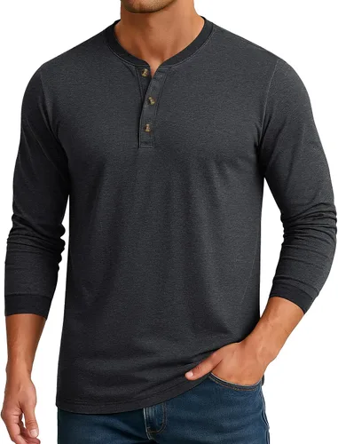 Miniatura 18 de Cotrasen Camisas Henley de Manga Larga para Hombre Camisetas de Algodón con 3 Botones Tops Casuales Básicos de Moda