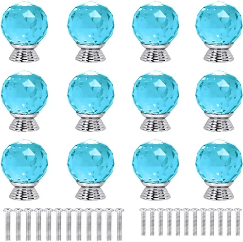 Miniatura 12 de 12 pomos de cristal de forma redonda de 1.18 pulgadas con tornillos, perilla de cajón para tirar, utilizada para cocina, tocador, puerta, armario