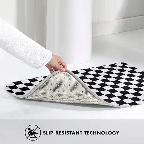 Miniatura 4 de Alfombra de baño a cuadros en blanco y negro para piso de baño, alfombras de baño pequeñas, suaves, lavables, absorbentes, alfombras de ducha