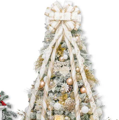 Miniatura 12 de Hismir Lazo grande de 53 x 13 pulgadas con serpentina de purpurina, lazos decorativos para árbol de Navidad, corona, puerta, festival, decoración