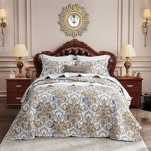 Miniatura 9 de CHIXIN Juego de colcha extragrande tamaño King – Funda de cama ligera – Hermosas costuras – Colcha reversible de 5 piezas – Patrón de paisley