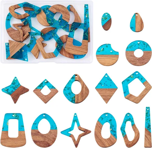 Miniatura 12 de Beadthoven 60 piezas Kit de Dijes de Madera de Resina Colgantes para Hacer Aretes Dijes Dorados para Aretes DIY Boho Piezas en Blanco de Madera