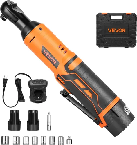 Miniatura 12 de VEVOR Llave de trinquete inalámbrica, accionamiento de 3/8 pulg., 240 RPM, hasta 33 pies/libra de torque, juego de llave de trinquete eléctrica